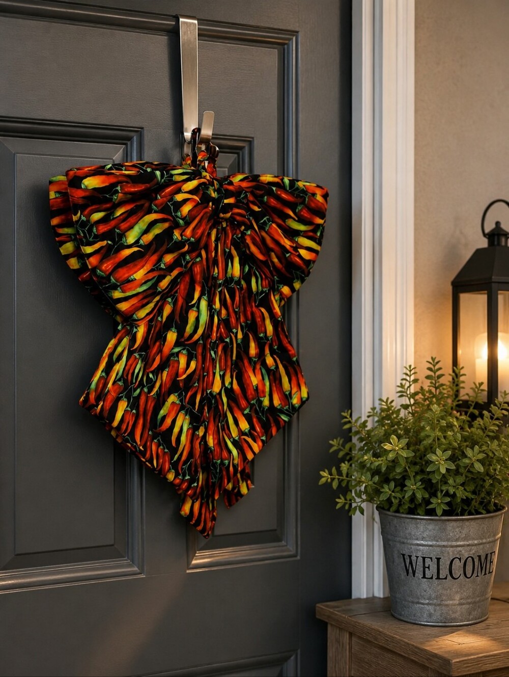 Bold Flame Patterned Bow Door Wreath